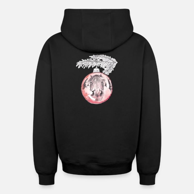 Weihnachtskugel Merry Christmas rot Pferd - Oversized Heavyweight Unisex Zip Hoodie - Schwarz