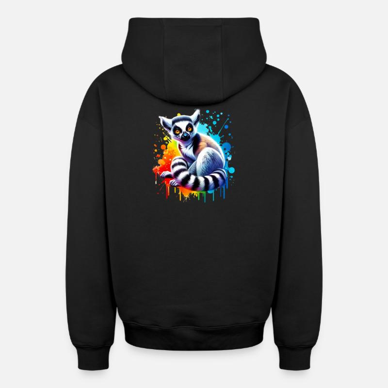 Lémurien - Sweat à capuche unisexe zippé oversize épais SPREAD - noir