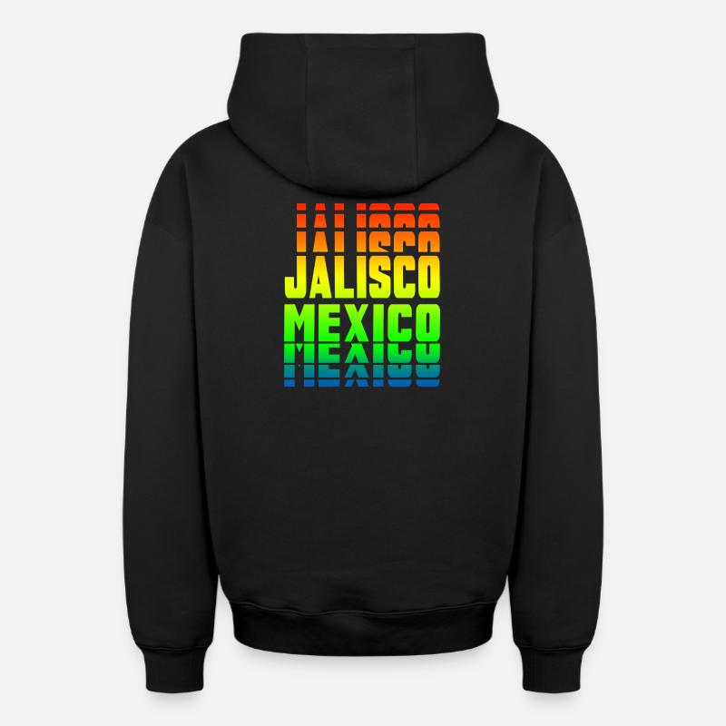 Motif arc-en-ciel de Jalisco Mexico - Sweat à capuche unisexe zippé oversize épais SPREAD - noir