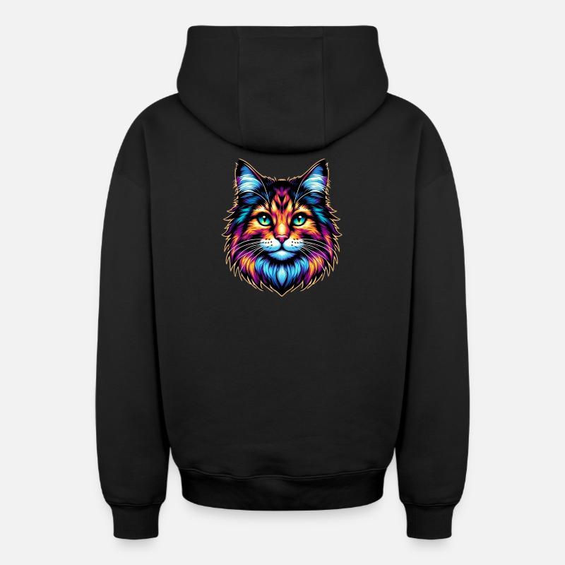 Chat - Sweat à capuche unisexe zippé oversize épais SPREAD - noir