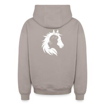 Mädchen Und Pferd Silhouette Porträt - Oversized Heavyweight Unisex Zip Hoodie - Taupe - Hinten - AI Model Male 178 light (178cm)