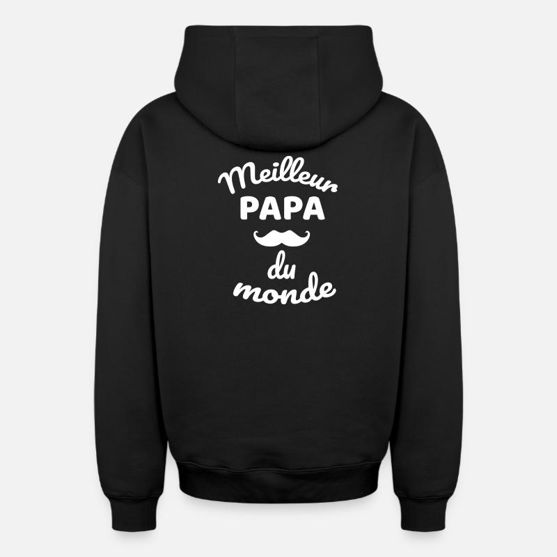 Design Papa Moustache Globale Authentique - Sweat à capuche unisexe zippé oversize épais SPREAD - noir