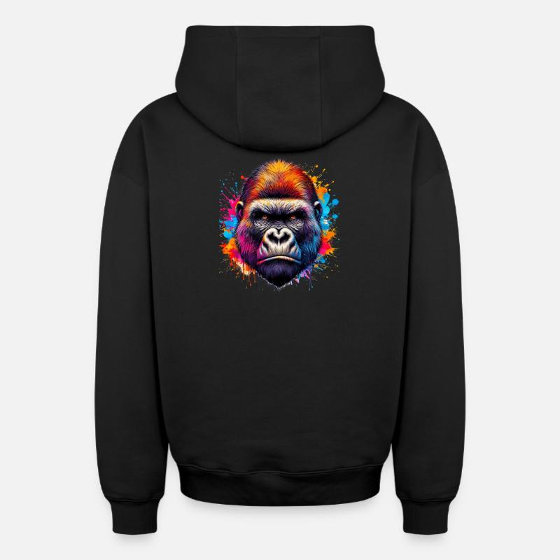 Gorille - Sweat à capuche unisexe zippé oversize épais SPREAD - noir