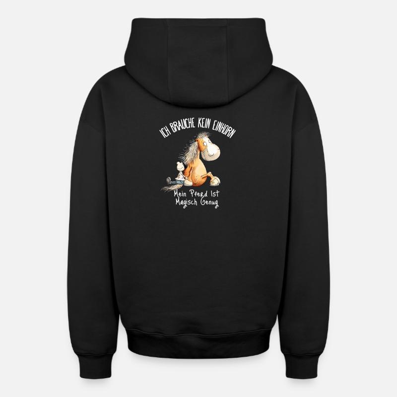 Pferd Einhorn Spruch Pferdefreunde - Oversized Heavyweight Unisex Zip Hoodie - Schwarz