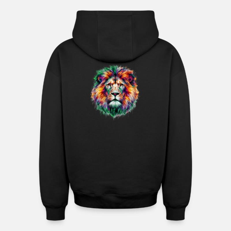 Lion - Sweat à capuche unisexe zippé oversize épais SPREAD - noir