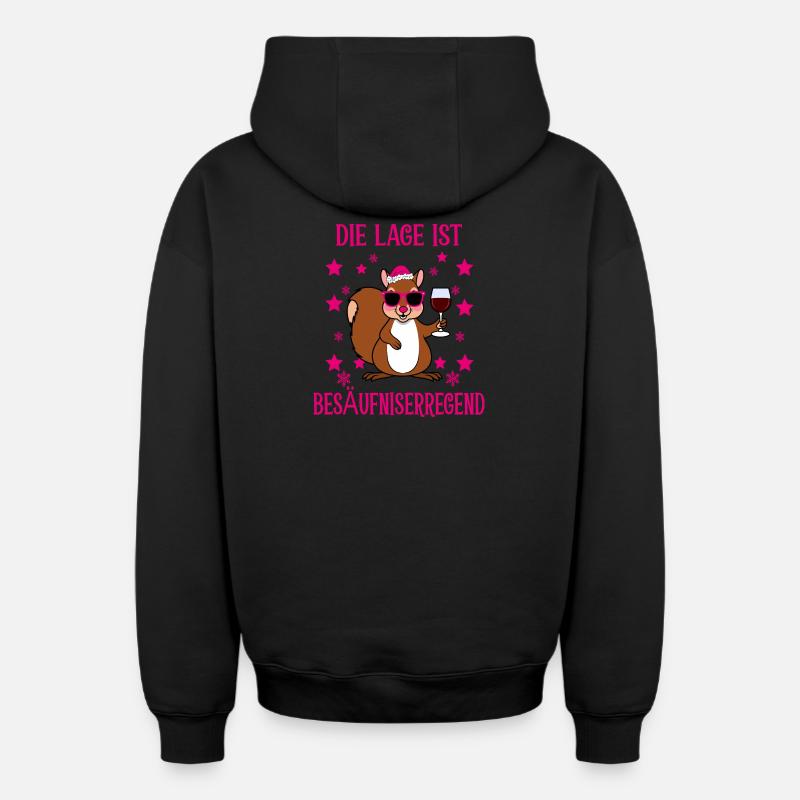 Drôle d’écureuil - Sweat à capuche unisexe zippé oversize épais SPREAD - noir