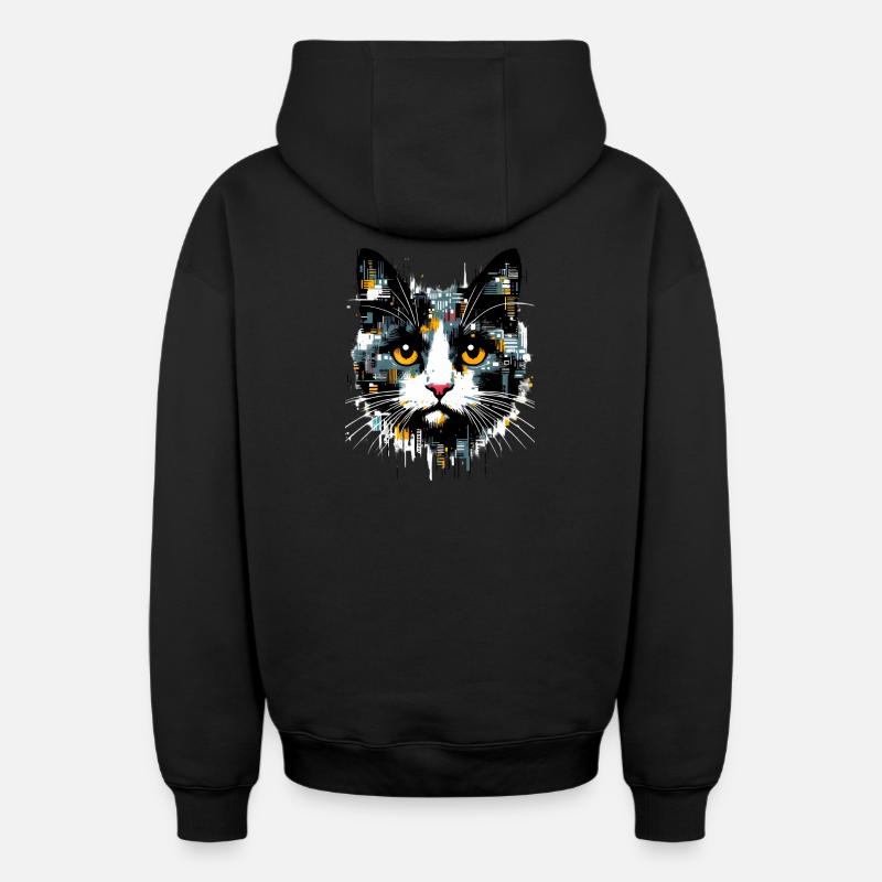 Chat - Sweat à capuche unisexe zippé oversize épais SPREAD - noir