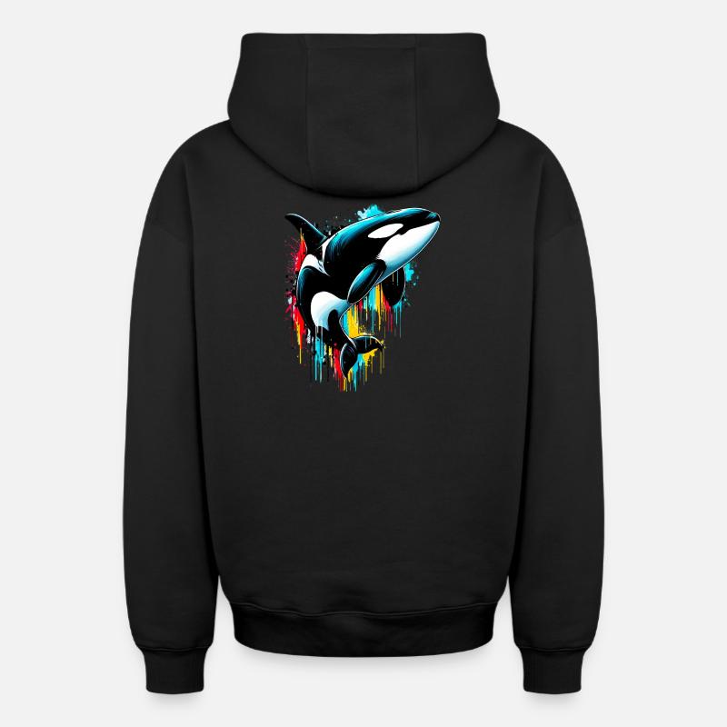 Orque - Sweat à capuche unisexe zippé oversize épais SPREAD - noir