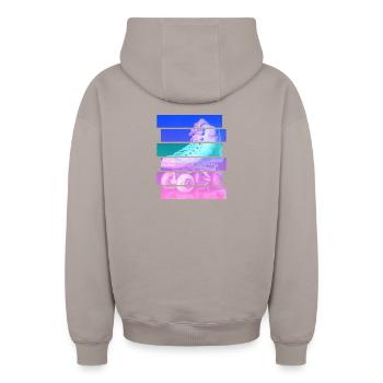 Roller-skate - Oversized Heavyweight Unisex Zip Hoodie - taupe - Back - AI Model Male 178 light (178cm)