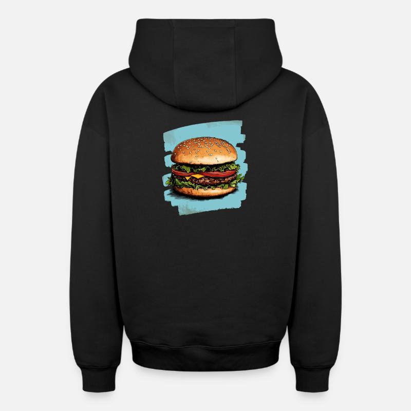 Burger Rétro - Sweat à capuche unisexe zippé oversize épais SPREAD - noir