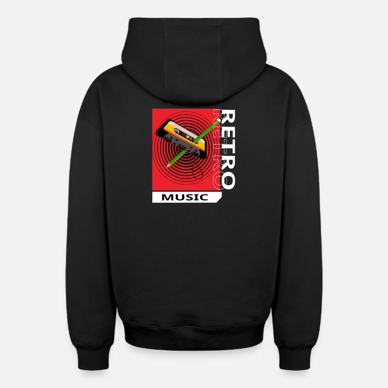 Retro music - Sweat à capuche unisexe zippé oversize épais SPREAD - noir