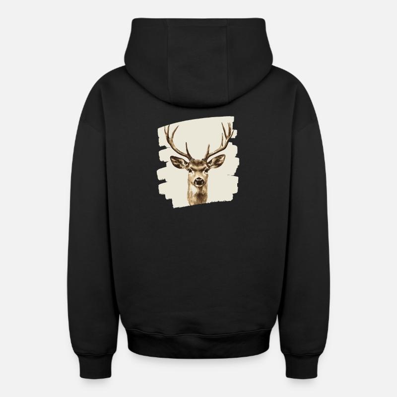 Cerf avec bois - Sweat à capuche unisexe zippé oversize épais SPREAD - noir