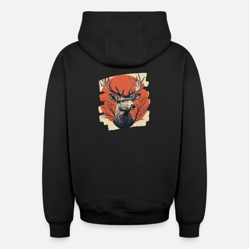 Hirsch mit Geweih - Oversized Heavyweight Unisex Zip Hoodie - Schwarz