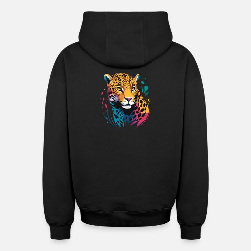 Jaguar Head RENDU - Sweat à capuche unisexe zippé oversize épais SPREAD - noir