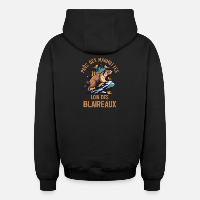 Humour marmotte - Sweat à capuche unisexe zippé oversize épais SPREAD - noir