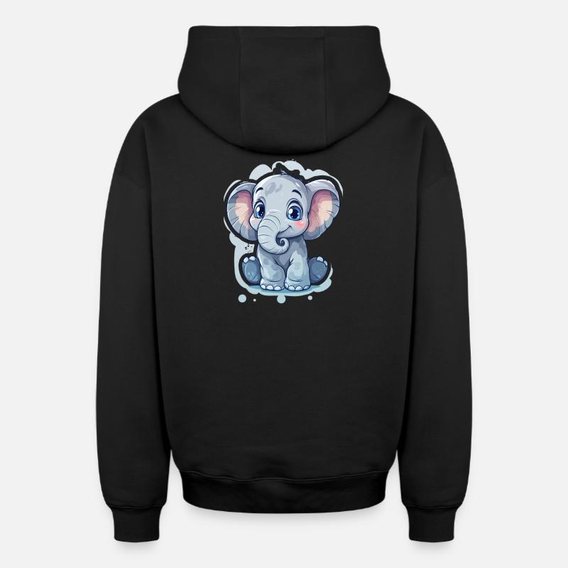 Éléphant - Sweat à capuche unisexe zippé oversize épais SPREAD - noir