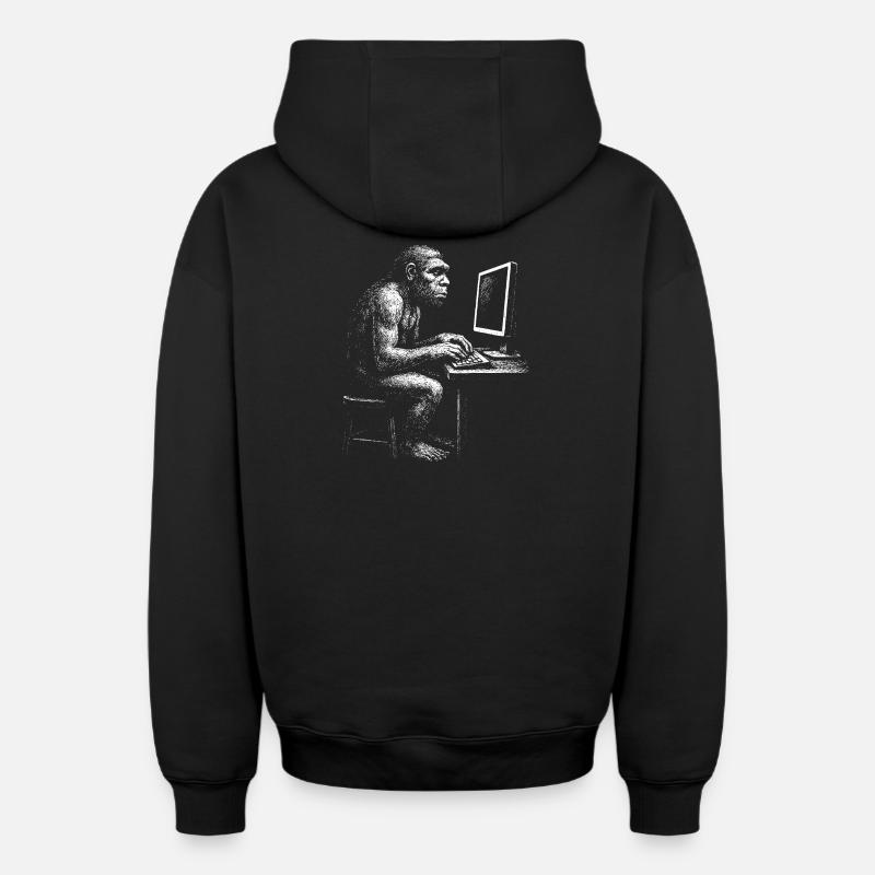 Digital Coder Homo Erectus gift - Oversized Heavyweight Unisex Zip Hoodie - black