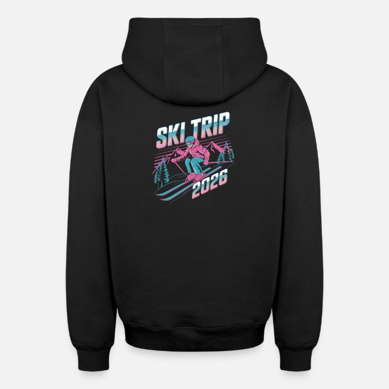 Ski Trip 2026 Illustration - Sweat à capuche unisexe zippé oversize épais SPREAD - noir