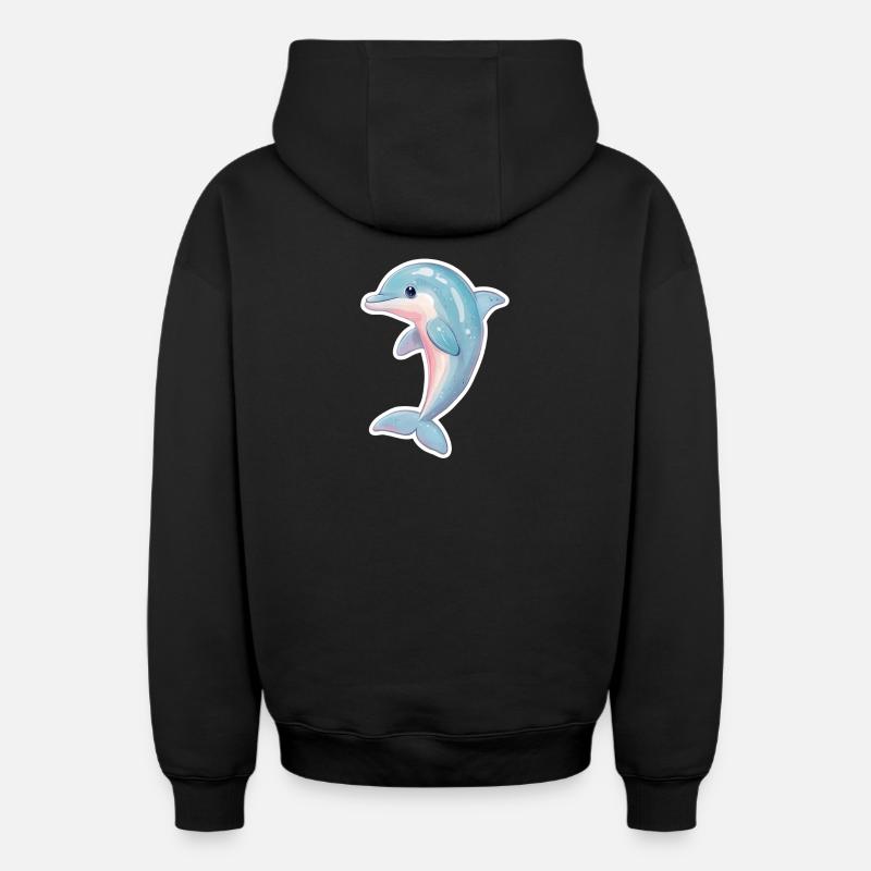 Dauphin - Sweat à capuche unisexe zippé oversize épais SPREAD - noir