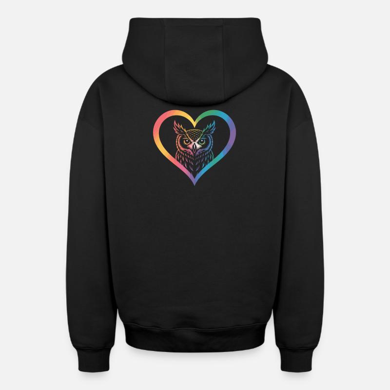 Regenbogen Eulen Herz Design - Oversized Heavyweight Unisex Zip Hoodie - Schwarz
