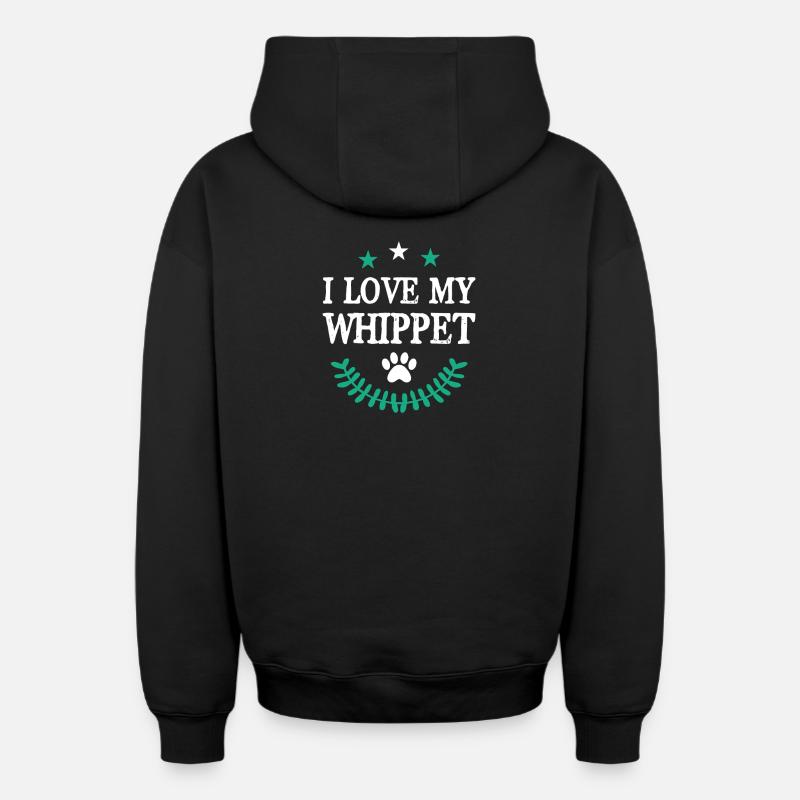 J’adore mon Whippet - Sweat à capuche unisexe zippé oversize épais SPREAD - noir