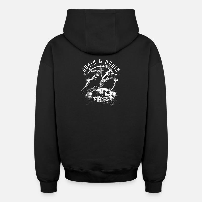 Hugin et Munin - Sweat à capuche unisexe zippé oversize épais SPREAD - noir