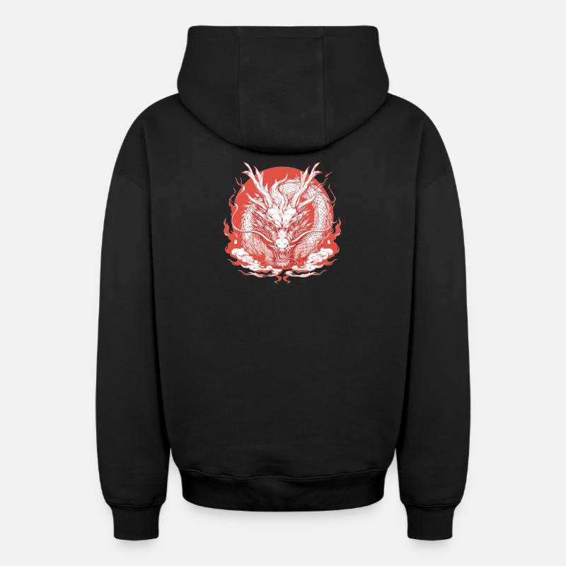 Dragon Dragon - Sweat à capuche unisexe zippé oversize épais SPREAD - noir