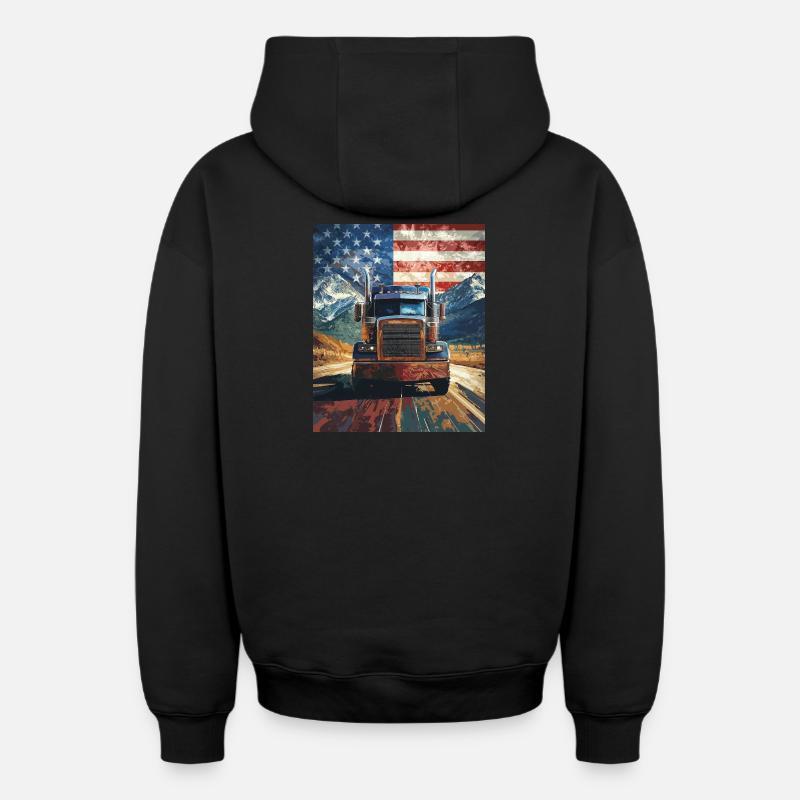 camion - Sweat à capuche unisexe zippé oversize épais SPREAD - noir