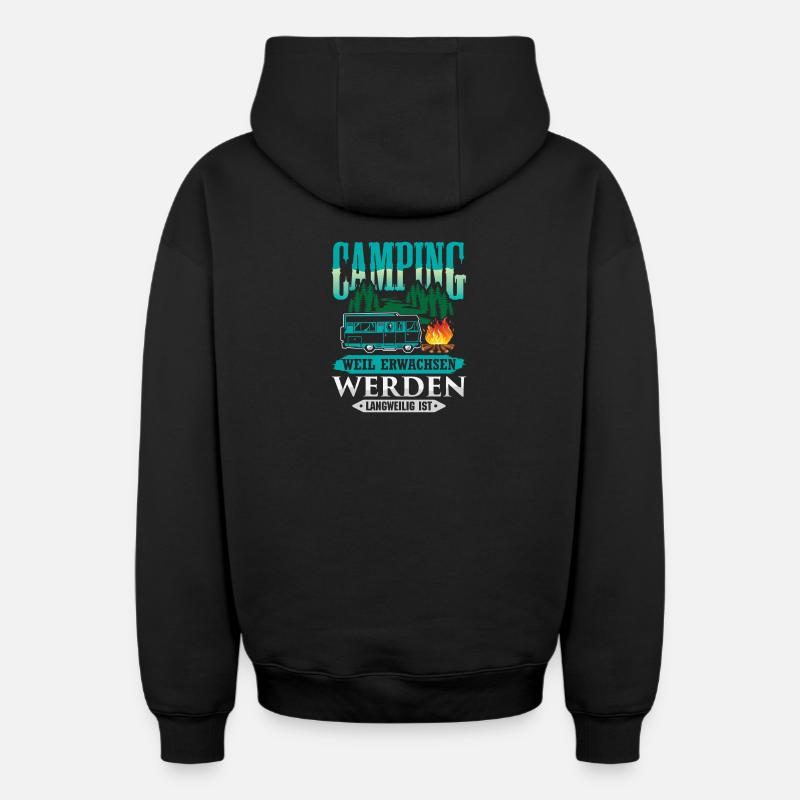 Camper Camping Caravane Dicton - Sweat à capuche unisexe zippé oversize épais SPREAD - noir