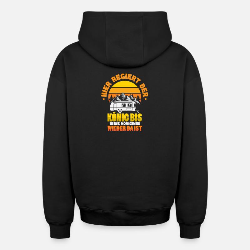 Camper Camping Caravane Dicton - Sweat à capuche unisexe zippé oversize épais SPREAD - noir