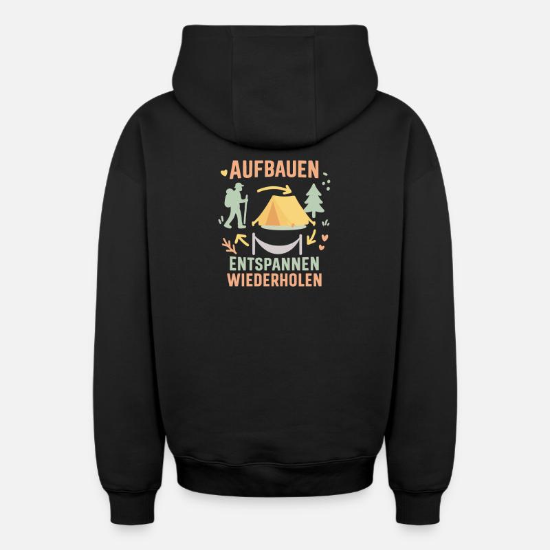 Camping Aventure Construction Détente Répéter - Sweat à capuche unisexe zippé oversize épais SPREAD - noir