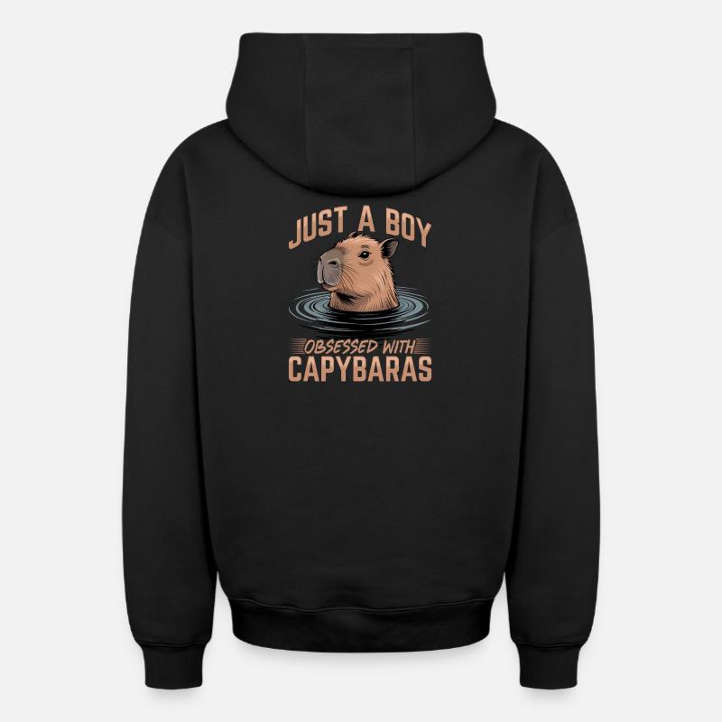 Drôle de Capybara - Sweat à capuche unisexe zippé oversize épais SPREAD - noir