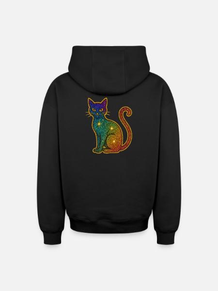 Rainbow glitter cat for Halloween - Oversized Heavyweight Unisex Zip Hoodie - black