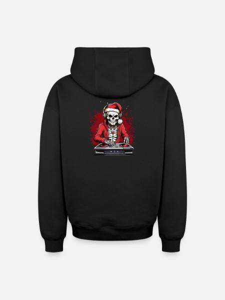 X-mas Skull Dj - Oversized Heavyweight Unisex Zip Hoodie - black