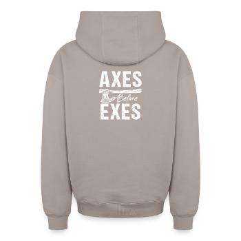 Mythologie viking Valhalla guerrier hache dictons - Sweat à capuche unisexe zippé oversize épais SPREAD - taupe - Dos - AI Model Male 178 light (178cm)