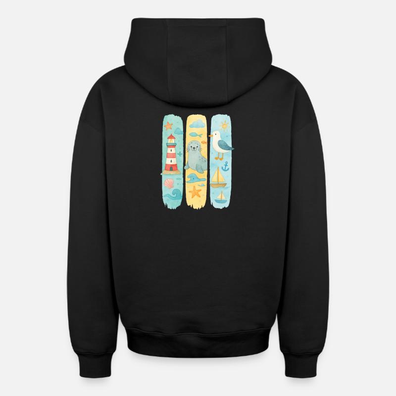 Maritim Leuchtturm Robbe Möwe Küste - Oversized Heavyweight Unisex Zip Hoodie - Schwarz
