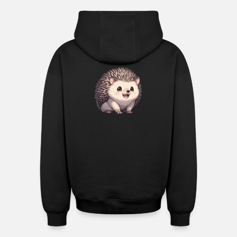 Hérisson - Sweat à capuche unisexe zippé oversize épais SPREAD - noir