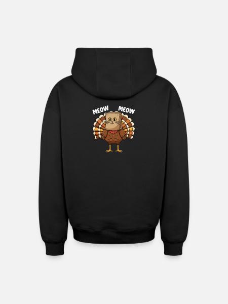 Turkey Cat Thanksgiving Fall Harvest - Oversized Heavyweight Unisex Zip Hoodie - black