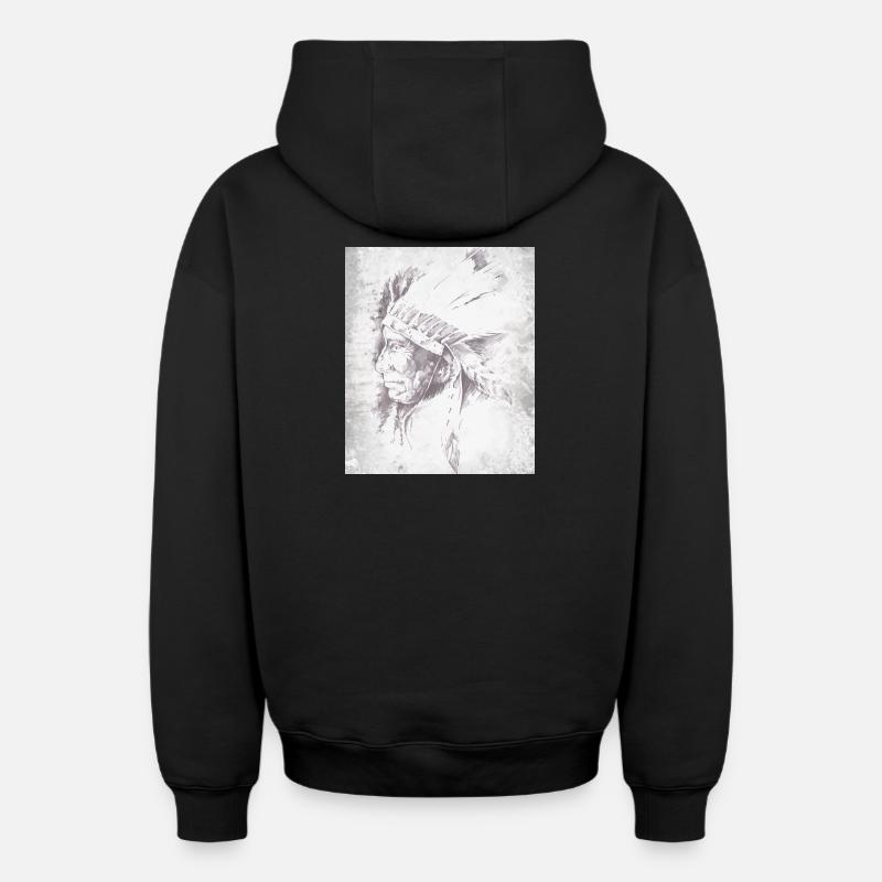 Chef indigène en plumes gris - Sweat à capuche unisexe zippé oversize épais SPREAD - noir