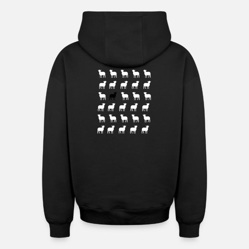 Moutons blancs et noir  - Sweat à capuche unisexe zippé oversize épais SPREAD - noir