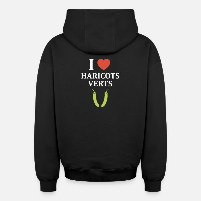 haricot vert - Sweat à capuche unisexe zippé oversize épais SPREAD - noir