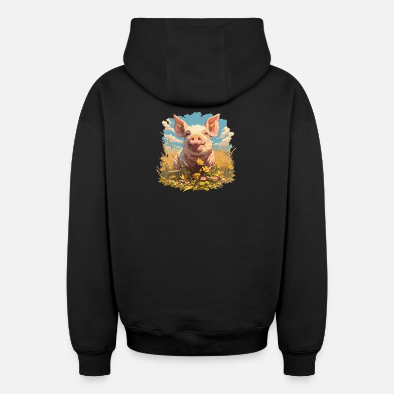 Cochon Cochon - Sweat à capuche unisexe zippé oversize épais SPREAD - noir