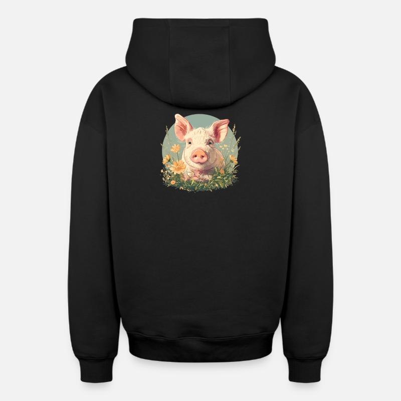 Cochon Cochon - Sweat à capuche unisexe zippé oversize épais SPREAD - noir