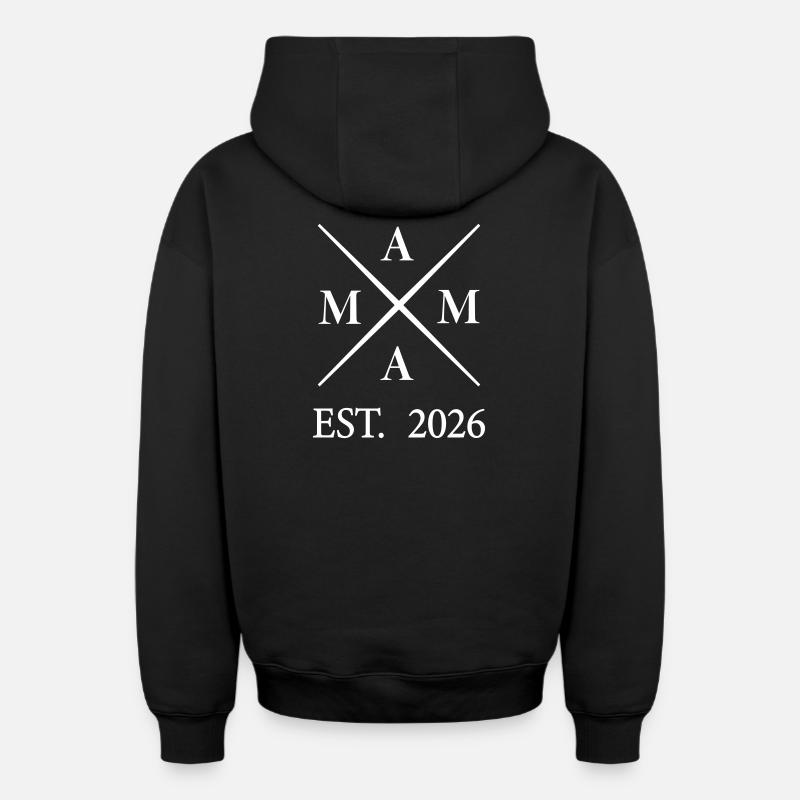 Mama EST 2026 - Sweat à capuche unisexe zippé oversize épais SPREAD - noir