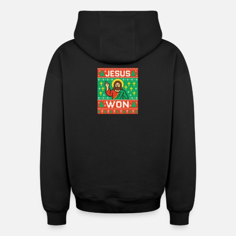 Jesus Won hässlicher Weihnachtspullover-Stil, christlich - Oversized Heavyweight Unisex Zip Hoodie - Schwarz