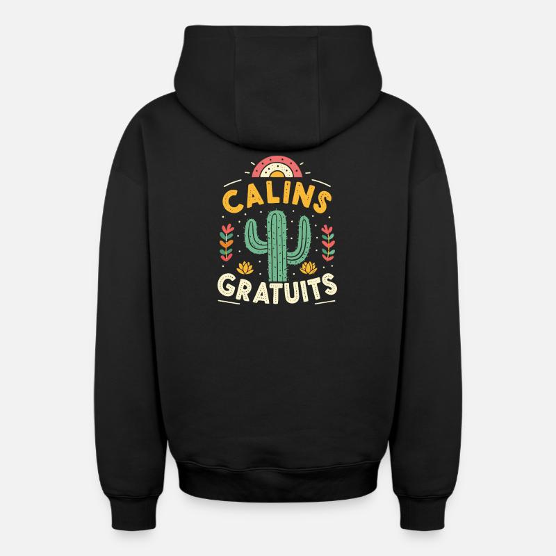 Cactus et Calins Gratuits - Sweat à capuche unisexe zippé oversize épais SPREAD - noir