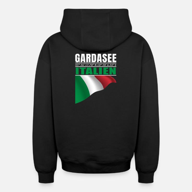 Lac de Garde - Sweat à capuche unisexe zippé oversize épais SPREAD - noir