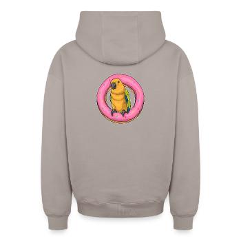 Papagei Donut - Oversized Heavyweight Unisex Zip Hoodie - Taupe - Hinten - AI Model Male 178 light (178cm)