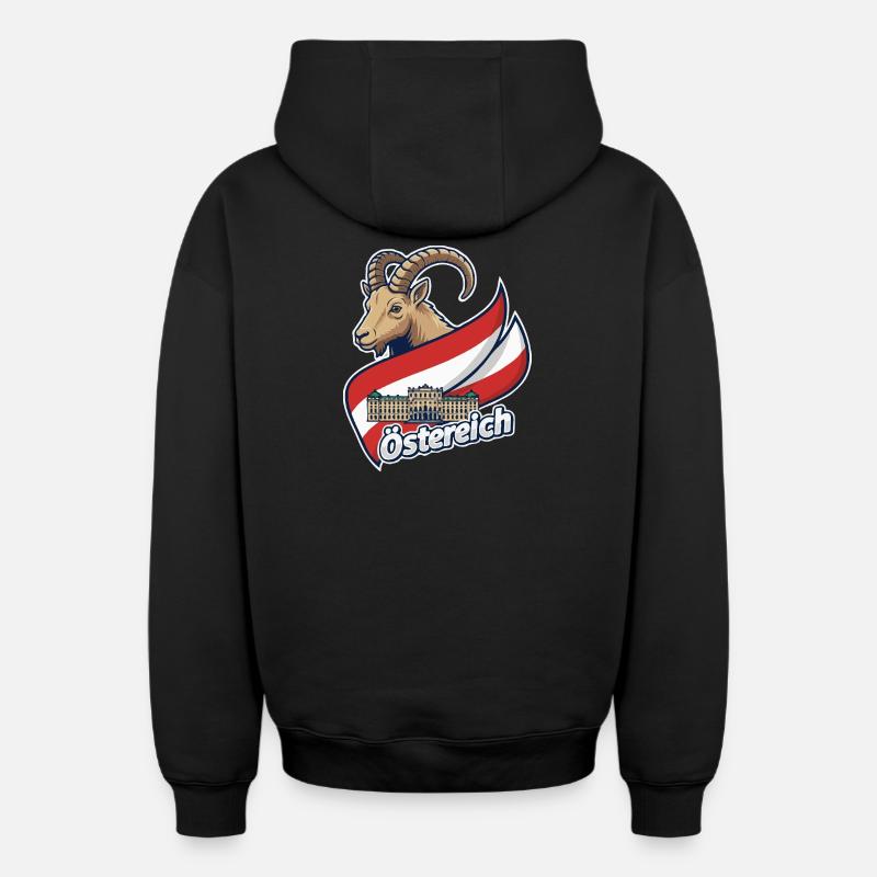 Bouquetin avec drapeau autrichien - Sweat à capuche unisexe zippé oversize épais SPREAD - noir