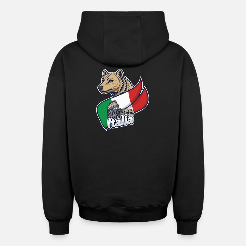 Loup italien avec Colisée - Sweat à capuche unisexe zippé oversize épais SPREAD - noir